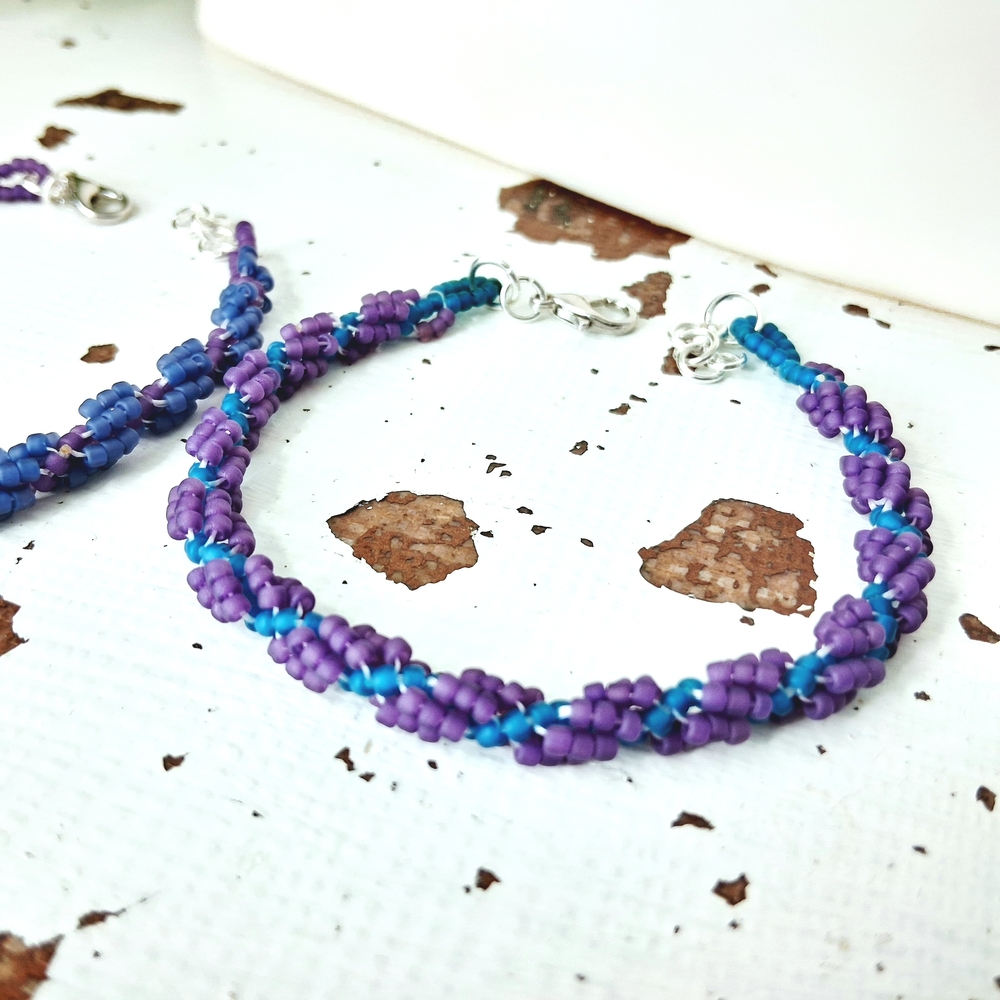 Adjustable Purple and Blue Beaded Bracelet